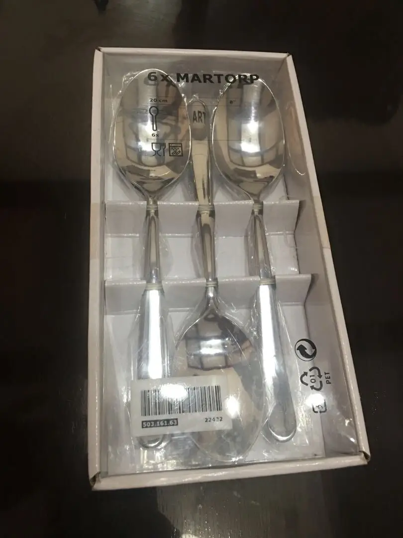  قاشق ایکیا martorp مشخصات و قیمت خرید آنلاین ست 6عددی کد کالا : 90316156 ست ۶ عددی جنس استینلس استیل ضد زنگ قابل شستشو د 